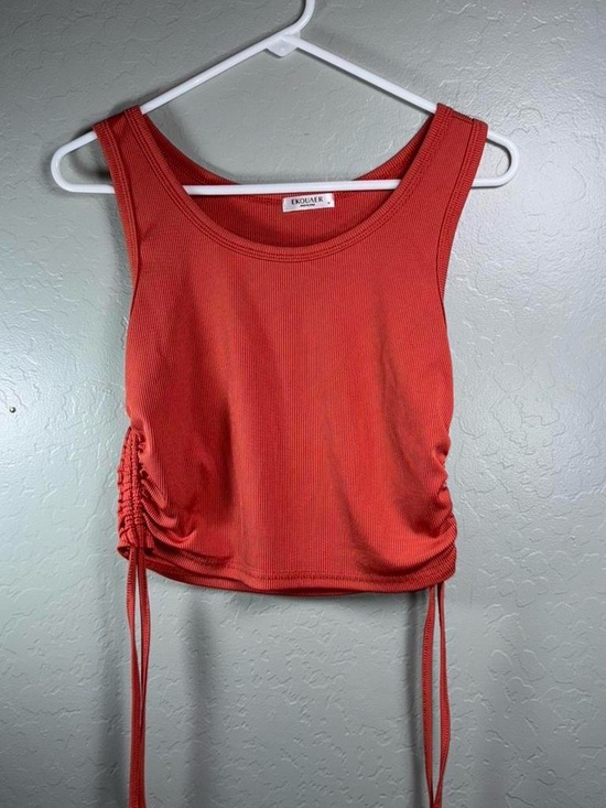 Ekouaer Tops - Ekouaer Ribbed Ruched Side Tie Crop Tank Top Red